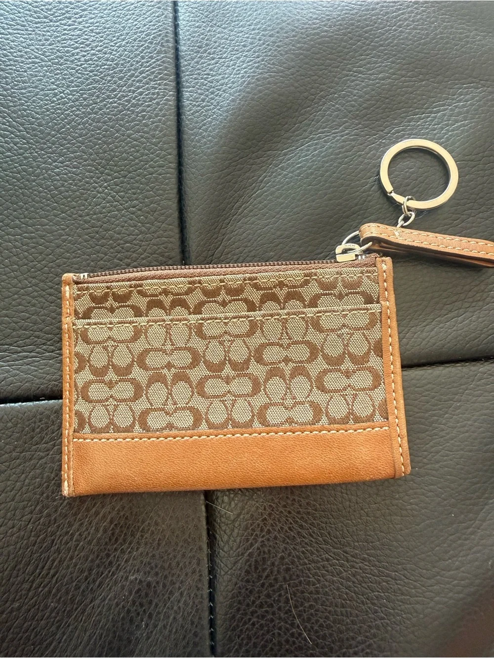 Vintage Coach ID Card Case Zip Coin Purse w Keychain Ring